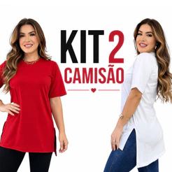 Kit 2 Max T-shrt Camisetão Feminina Blusa Lisa Oversized Tshirt Academia 100% Algodão Premium