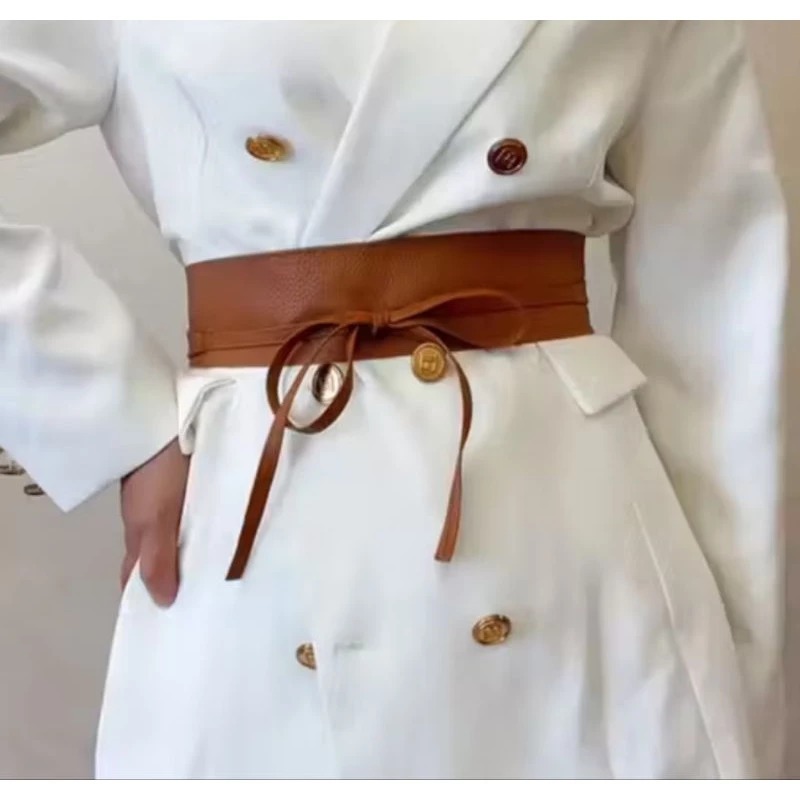 Cinto faixa de cintura largo de feminino em sintético, com laço de corset ajustável