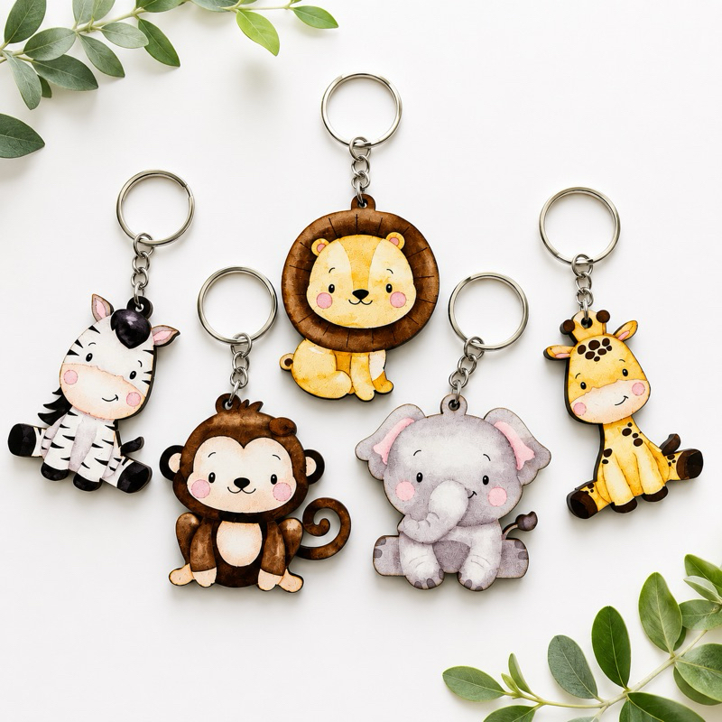 Kit 10 Chaveiros Safari MDF 3mm Lembrancinha Festa Infantil Bebê Maternidade Animais Safari Fofo chá de bebê é aniver