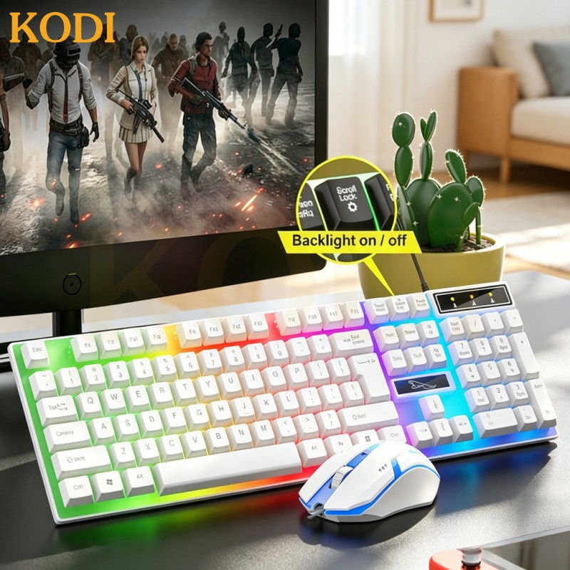 Kit Teclado Mouse Semi Mecânico RGB LED Gamer Jogo 3200dpi Com Fio-H8