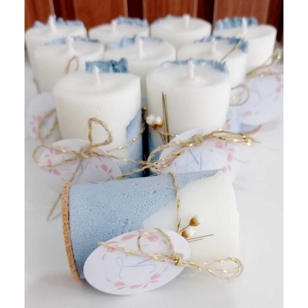 kit 10 Azul Serenity Mini Velas Aromáticas verde oliva  De Concreto Lembrancinhas/Decoração/Casamento/Batizado/15 anos