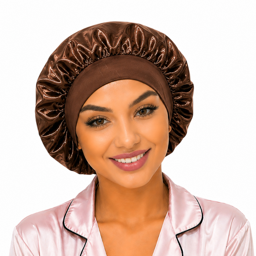 Anny Cetim Touca de cetim com faixa  touca para dormir Faixa Larga Touca gigante touca para cabelo
