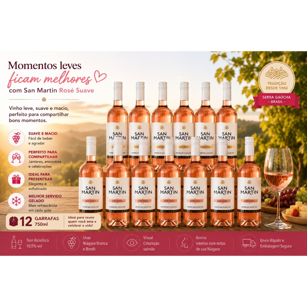 Kits Vinho San Martin Rose Suave Leve e macio 750ml