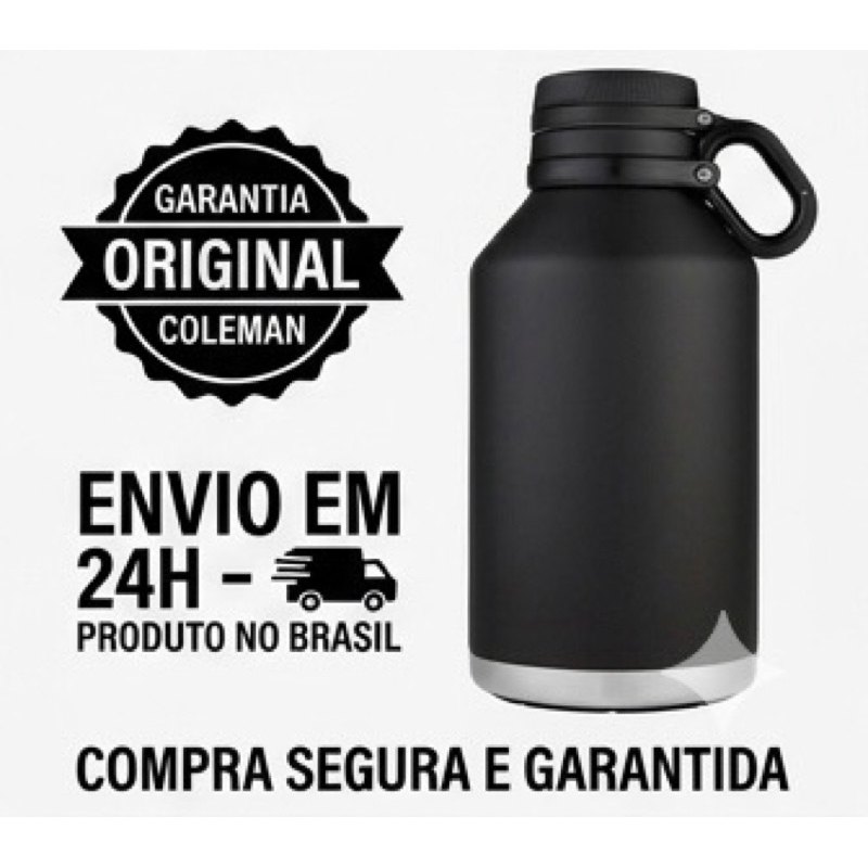 Growler Térmico Coleman 1,9 Litros Preto Inox Bebidas Geladas e Quentes