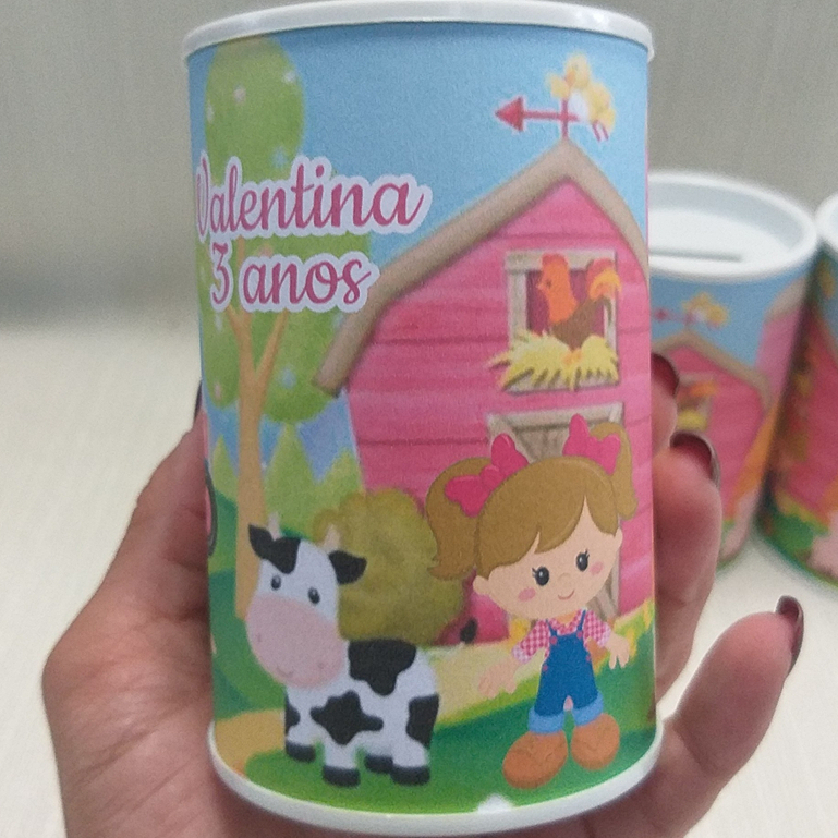 Cofrinho Personalizado Fazendinha - Lembrancinha Festa Infantil - Brinde de Aniversário Menino Menina DIY
