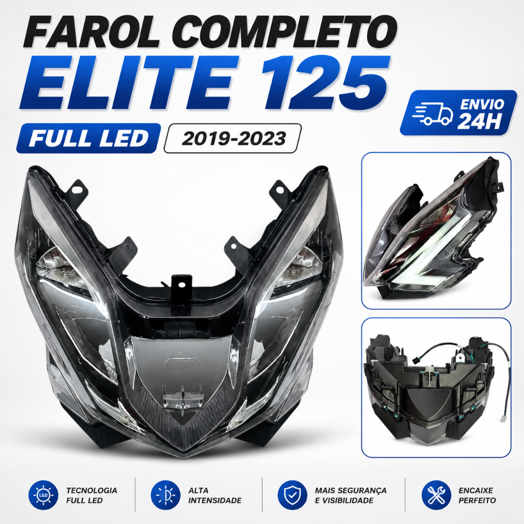 Farol Completo Honda Elite 125 2019 2020 2021 2022 2023 Full LED Bloco Óptico Padrão Original Plug Play