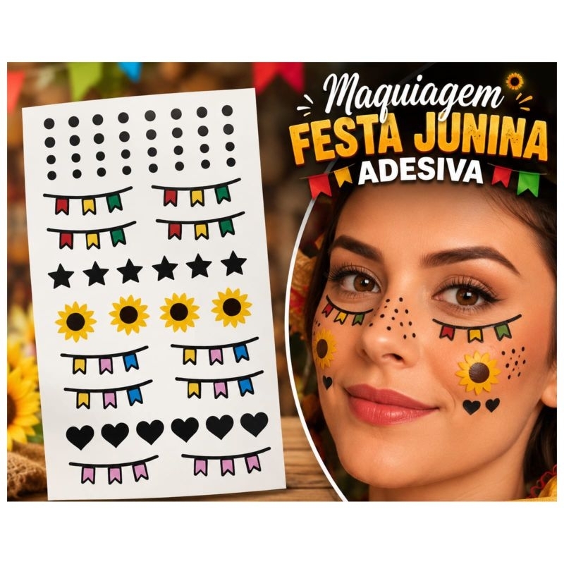 Maquiagem Festa Junina Adesiva Para Adulto e Criança