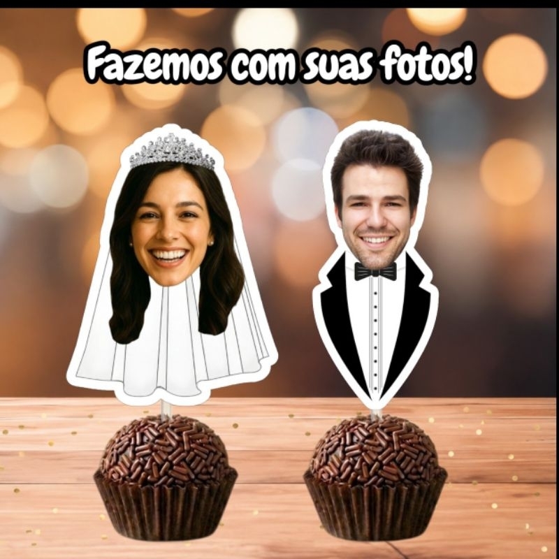 KIT TAG TOPPER NOIVOS PARA DOCINHO BRIGADEIRO TAG DESPEDIDA DE SOLTEIRA ROSTO PERSONALIZADO casamento Noivado Bride