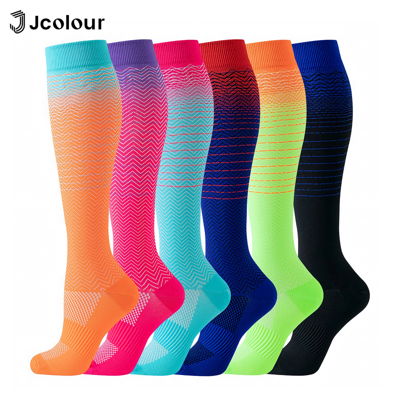 Jcolour Kit 6 Meias De Compressão Unissex Esportiva Cor Gradiente Premium Para C