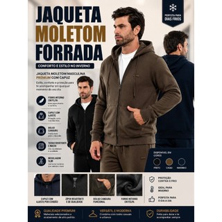 Jaqueta Blusa de Moletom Masculina Premium Jaqueta Moletom Quentinho com Bolso, Zíper e Capuz.