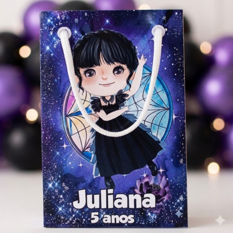 Sacolinha Personalizada Wandinha Aniversário •Lembrancinhas Festa Infantil •Todos os Temas