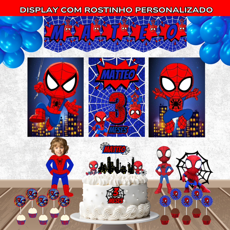 Kit Festa HOMEM ARANHA PERSONALIZADO COM ou SEM ROSTINHO A3 A4 | Só um Bolinho |Mesversário