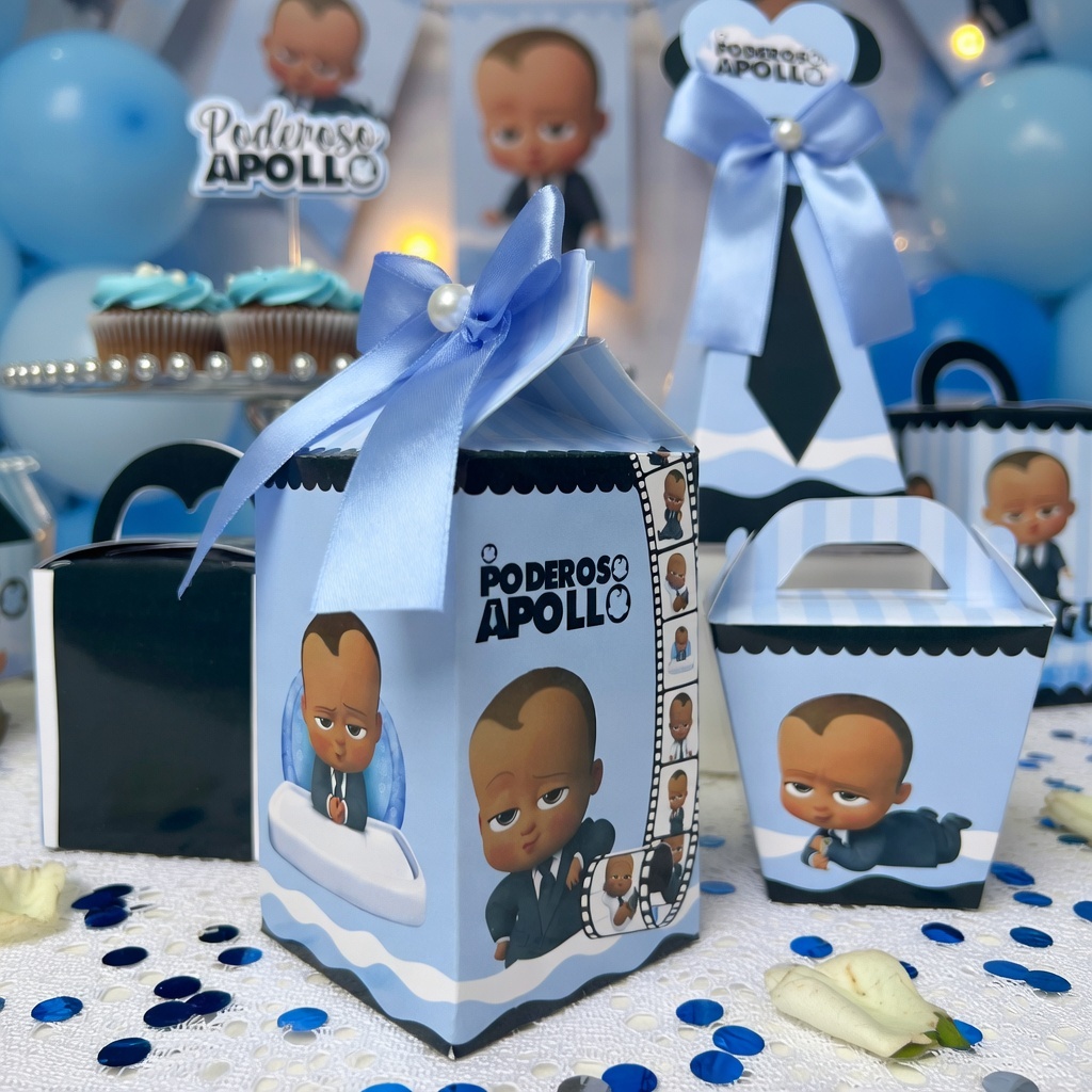 Caixinhas milk piramide com laço poderoso chefinho personalizado mimo festa infantil