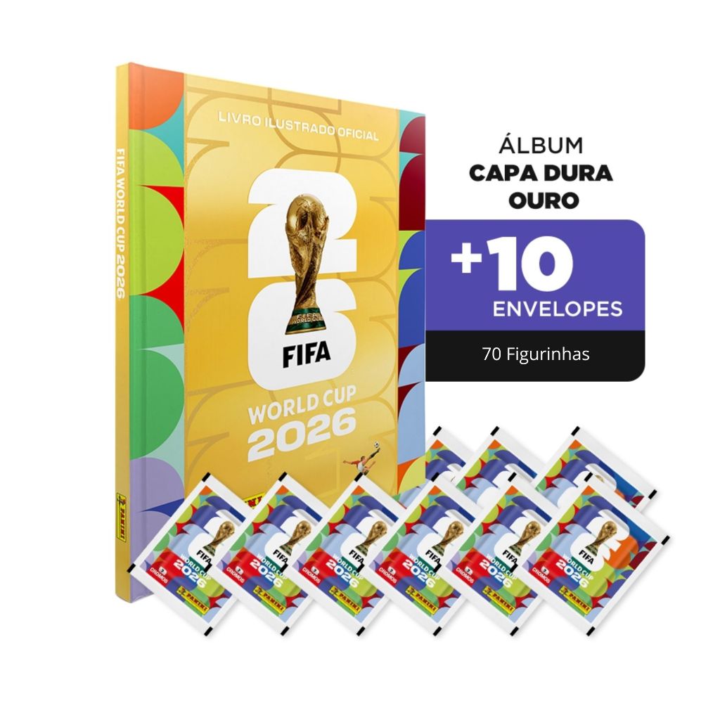 Álbum da Copa do Mundo 2026 Capa Dura Ouro + 10 Envelopes - 70 Figurinhas | Panini Oficial