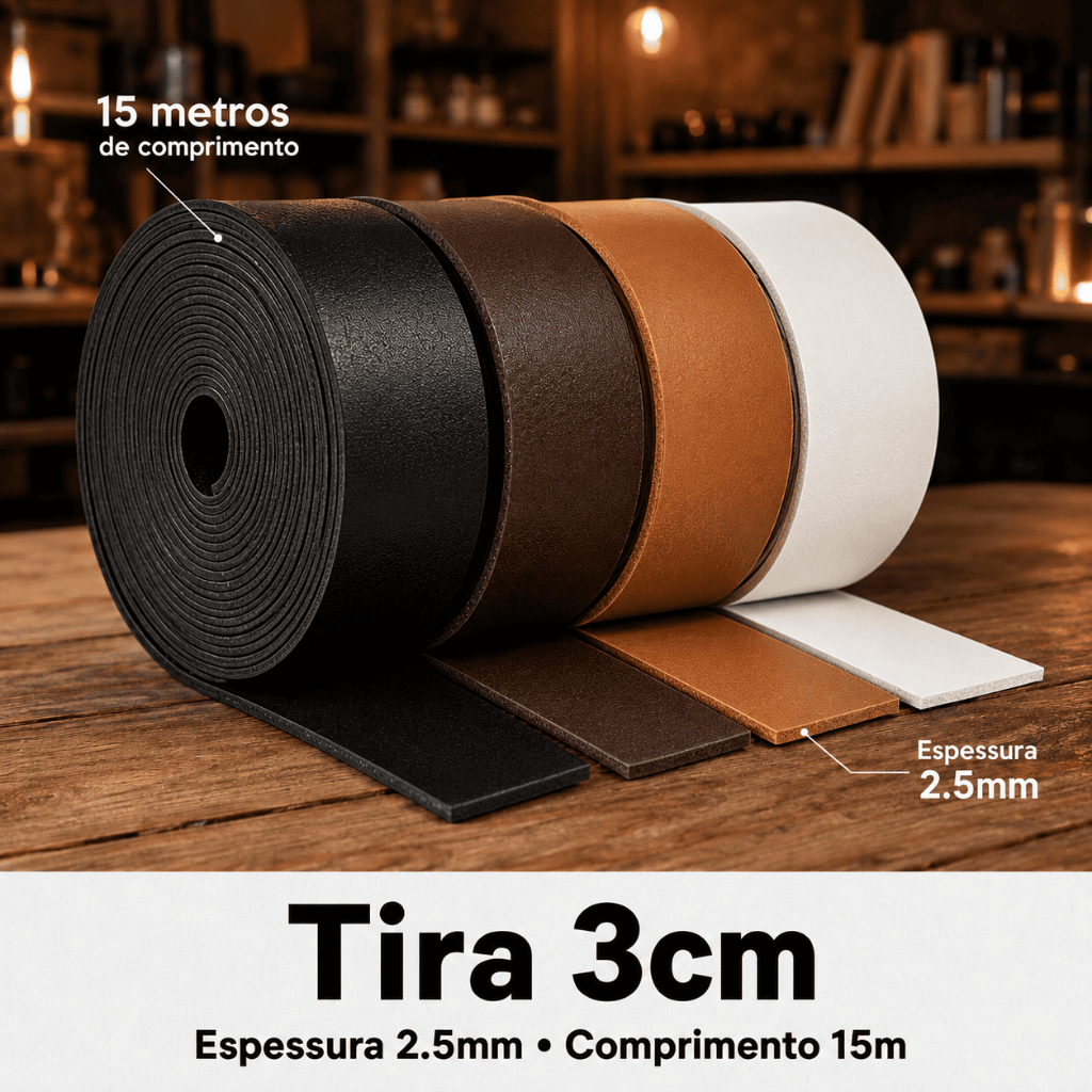 Tira Couro Sintético Material Artesanato Fita 3cm 2.5mm 15M Oficina Bolça Alça Cinto