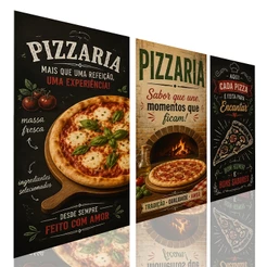 Quadro Decorativo 3 Peças Pizzaria Gourmet Vintage Cozinha Restaurante Pizza