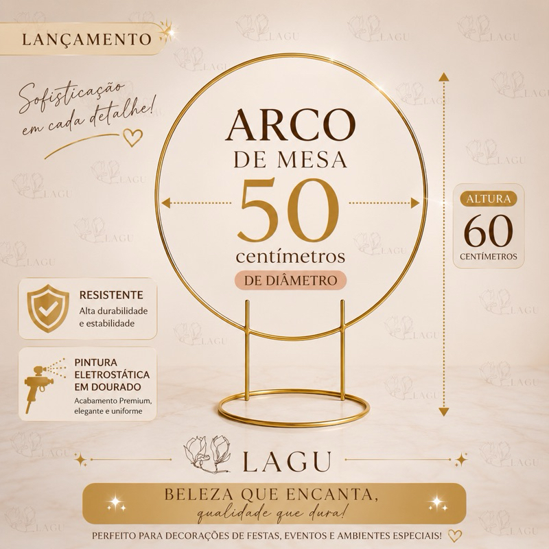 Arco de Mesa Redondo Decoração 60cm Painel Festa Mini Arco Festa Dourado