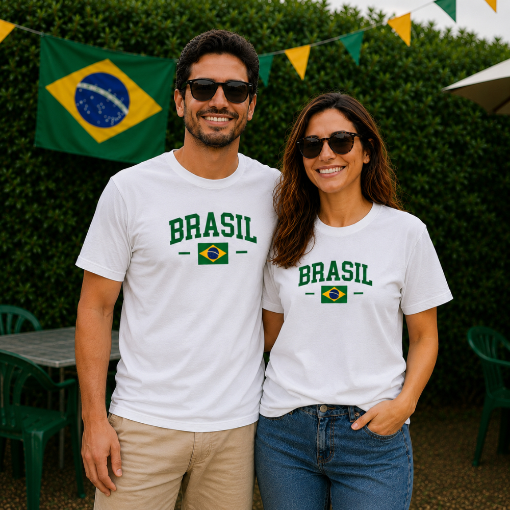 Kit Casal Camiseta Brasil Copa do Mundo Masculina e Feminina 2 Camisas Torcedor Seleção Brasileira