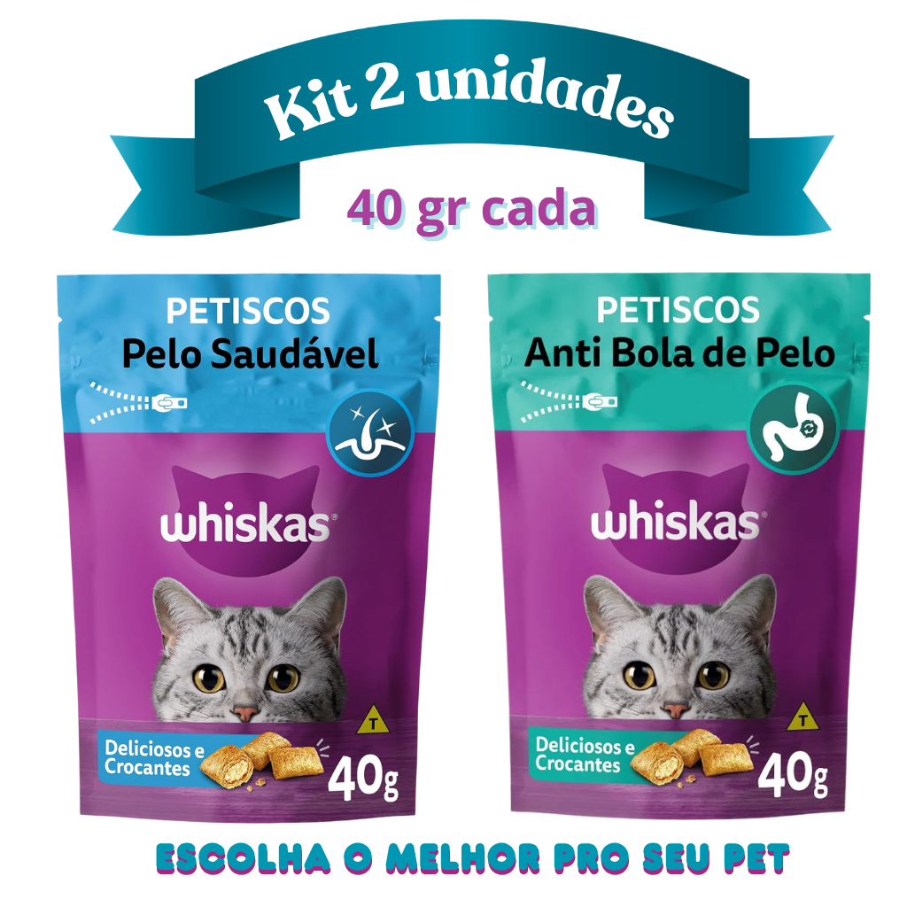 KIT 2 PETISCOS WHISKAS GATO TEMPTATIONS 40G