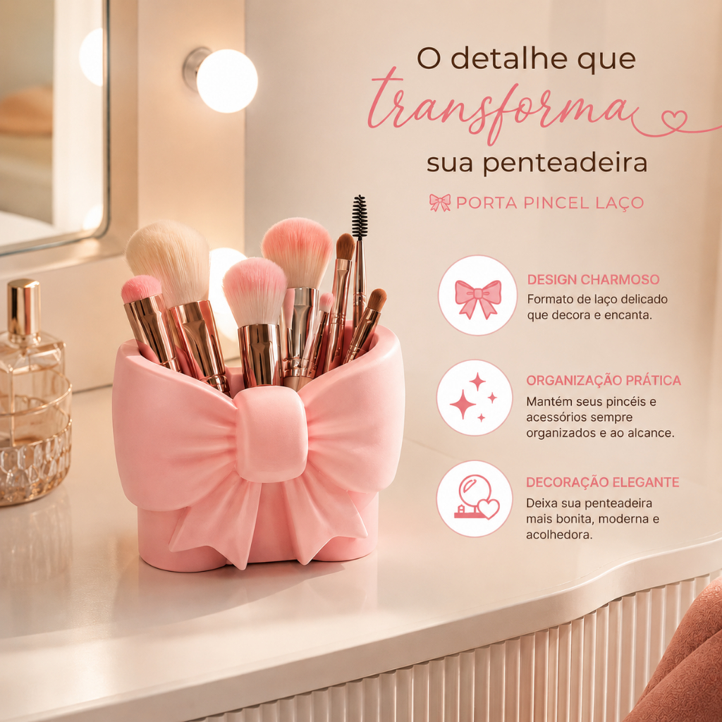 Porta Pincel Laço Organizador de Maquiagem Decorativa Porta Canetas