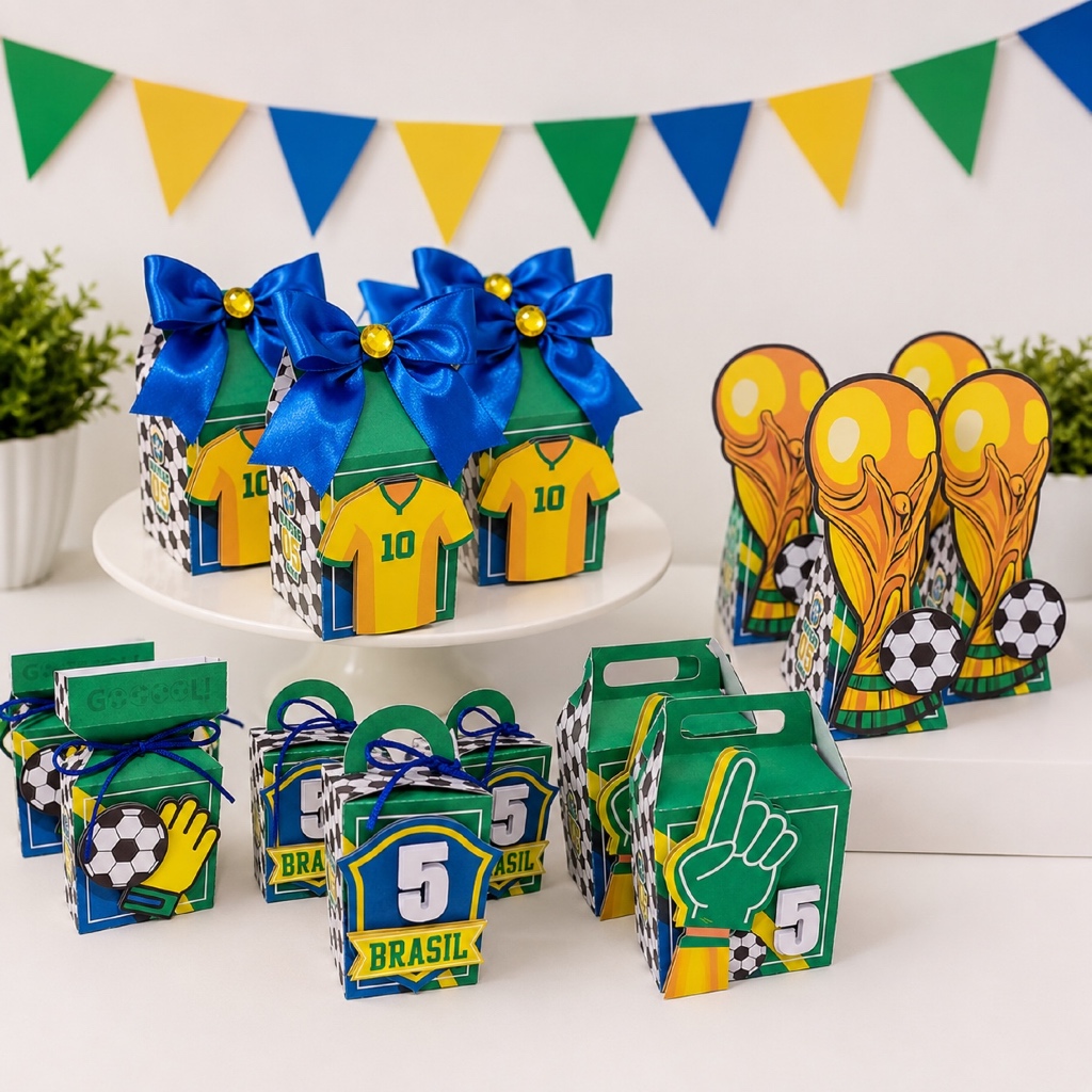 Kit Caixinhas Personalizadas BRASIL COPA FUTEBOL HEXA - Festa Personalizados - Lembrancinhas