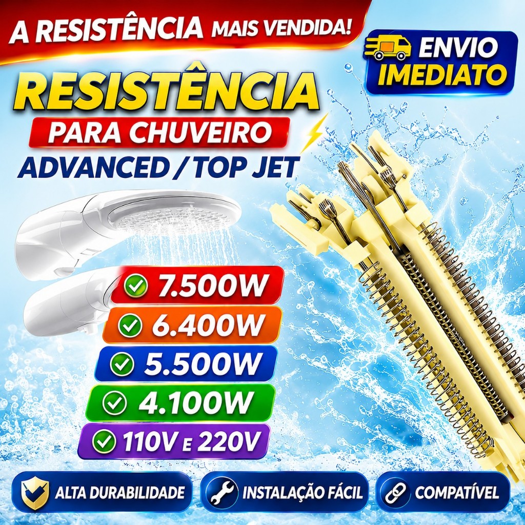 Resistência 7500W 220V p/ Ducha Advanced, Advanced Turbo e Top Jet Lorenzetti