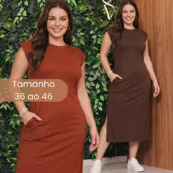 Vestido Feminino Muscle Tee plus size Elegante Casual fenda lateral e Bolso