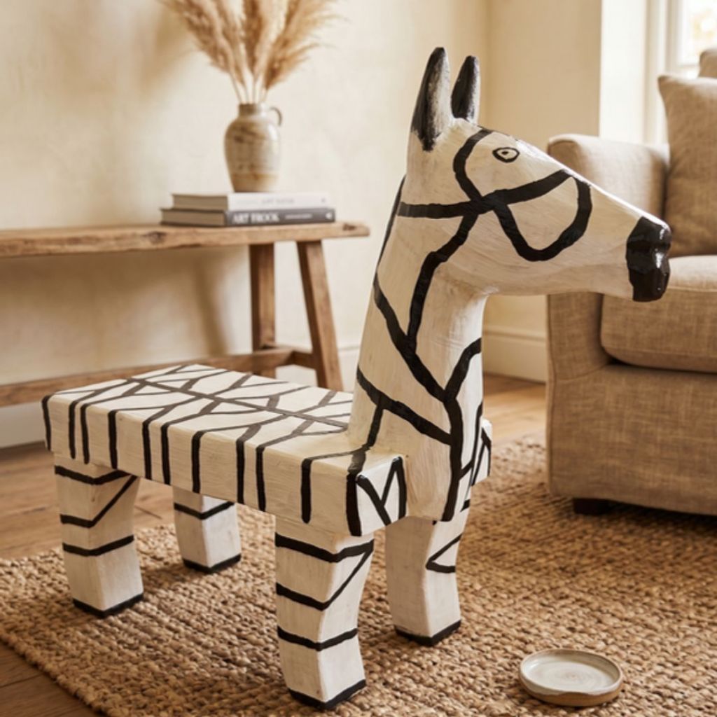 Assento Banco De Zebra Banquinho Madeira Mesinha Infantil Decorativo Resistente Bichinhos