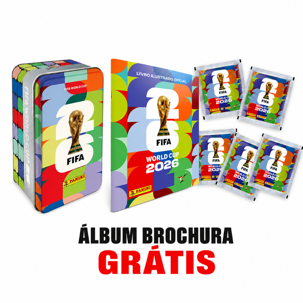 Kit Copa do Mundo 2026 Oficial Original Panini – Lata Porta Figurinha + Álbum + 5 Envelopes