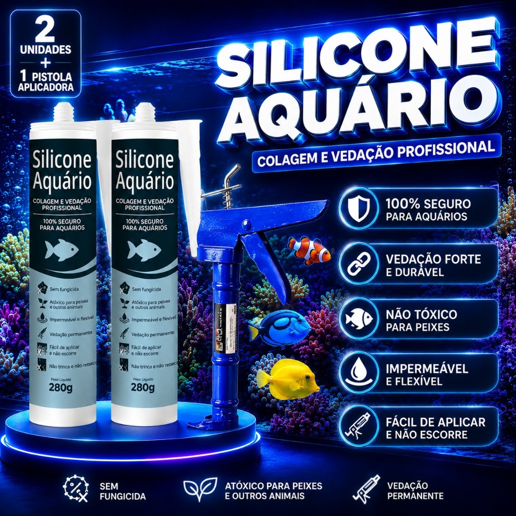 Cola Silicone Para Aquário Vidro Neutro Incolor Resistente Água Doce e Salgada