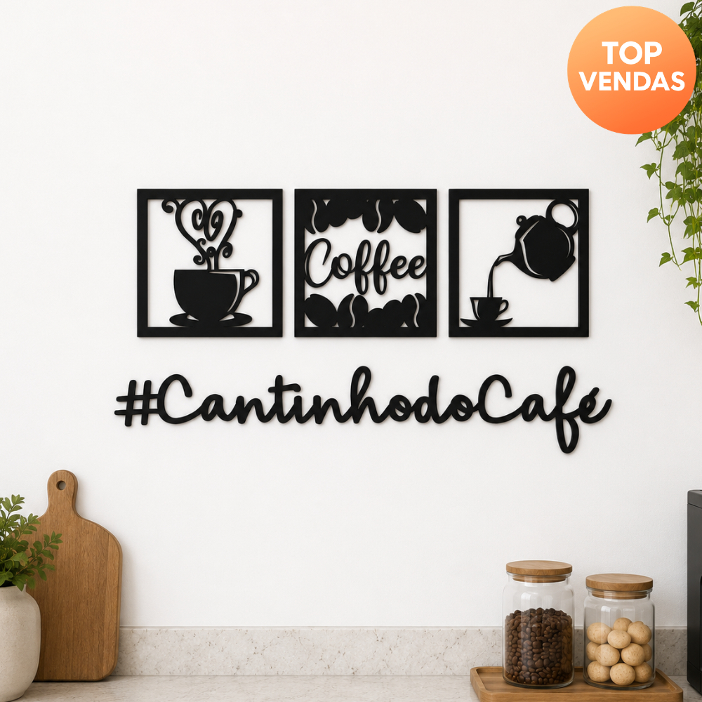 Kit 3 Quadros Cantinho do café cozinha + frase de parede #cantinho do café Minimalista Mdf