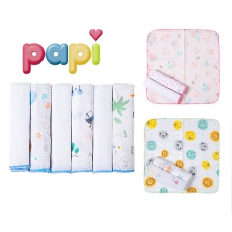 Toalhinha Paninho de Boca Papi Kit c/ 06un 30x30cm - Toalha Babete Bebê Fralda Fina - 100% Algodão