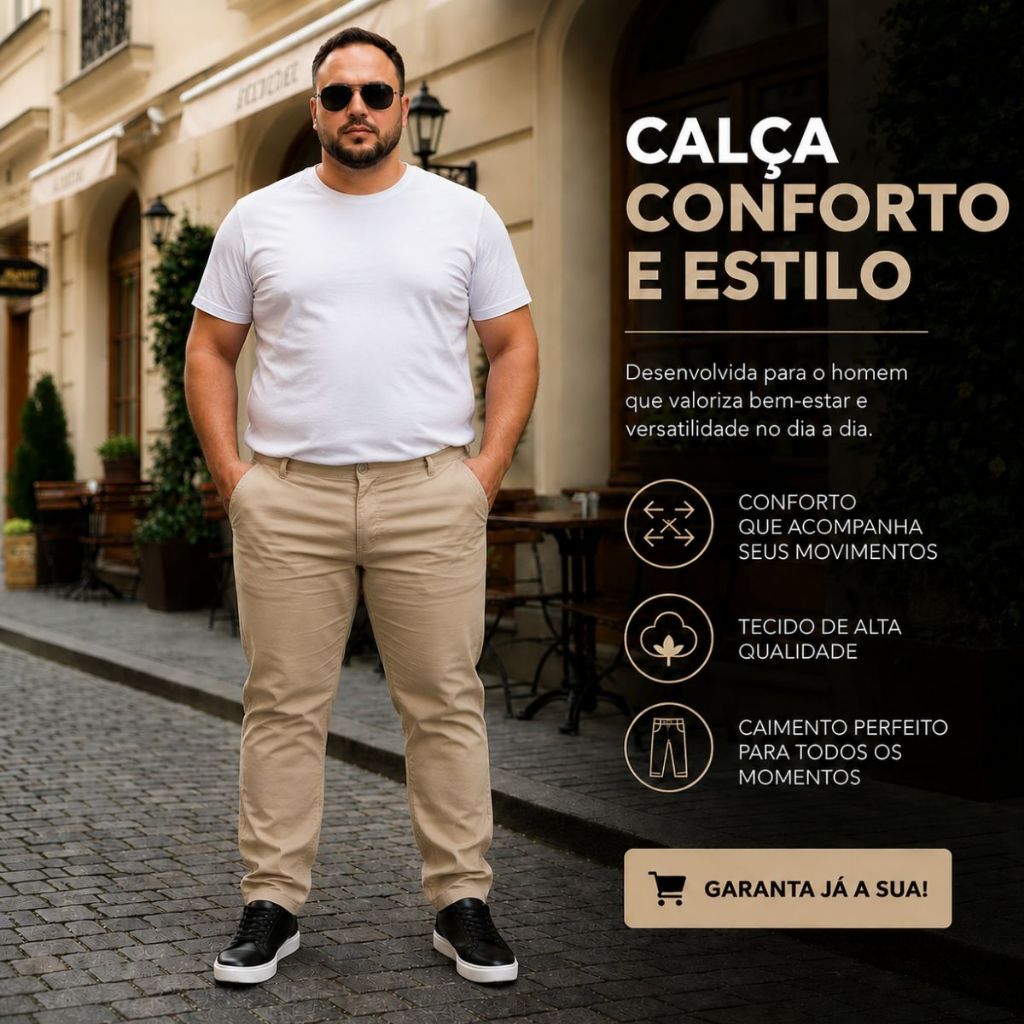 Calça Sport Fino Plus Size com Elastanos Masculina com Bolso faca, Bolso embutidos  48 50 52 54 56
