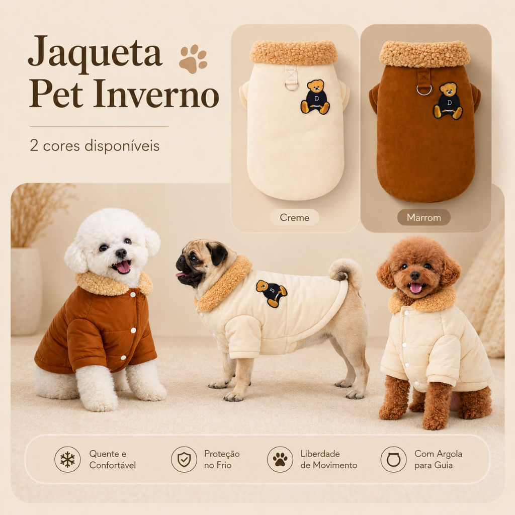 Roupa Pet Estilo Roupinha Pet Inverno Gola Peluciada Frio Para Cães e Gatos Pequenos