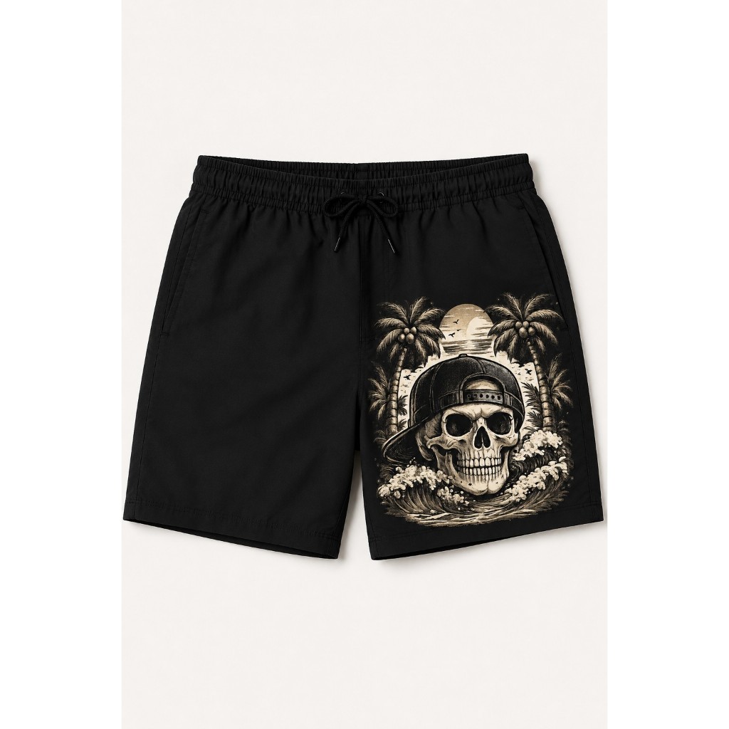 short bermuda masculino em moletom Caveira Surf