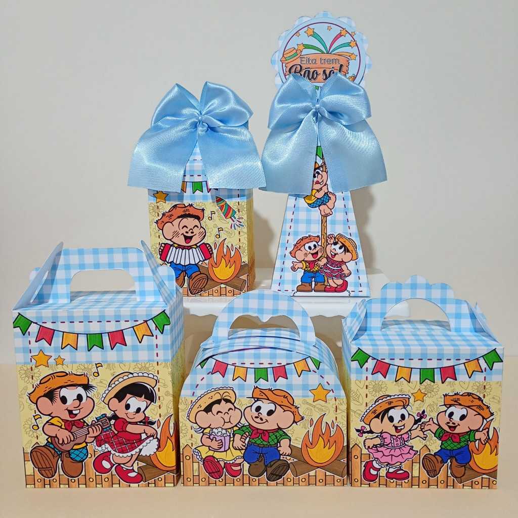 PEGUE E MONTE Kit festa Personalizados Festa Junina Turma da Mônica Menino, lembrancinha, Caixinha/festa infantil.