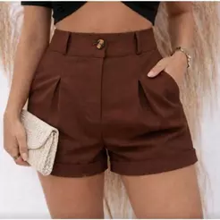 Short Linho Cintura Alta Feminino Moda Verão 2026 Envio Imediato