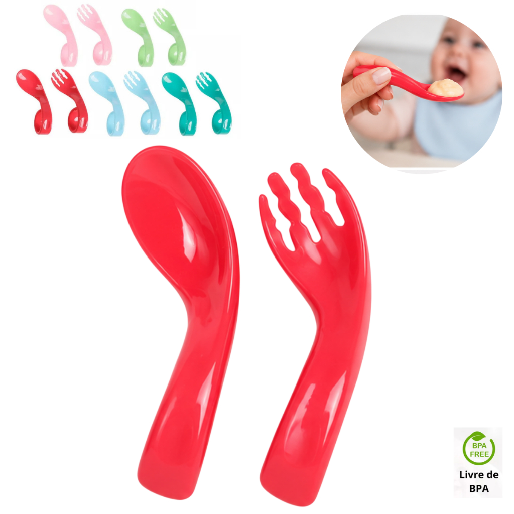 Kit Colher e Garfo Flexível Curvo Baby Treinamento Curvo BPA Free Alimentação Bebê Infantil