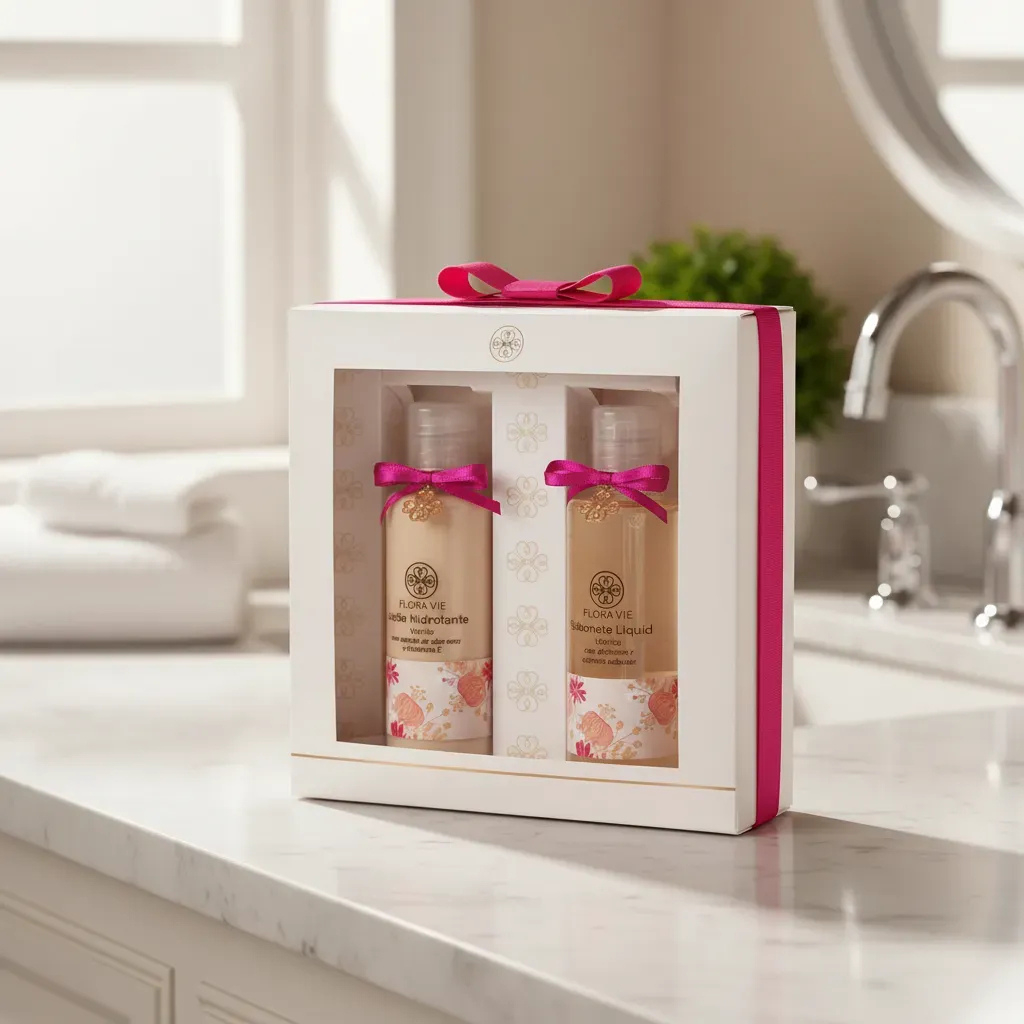 Kit Vanilla Flora Vie Loção Hidratante 140ml + Sabonete Líquido 140ml Caixa Presente Feminino