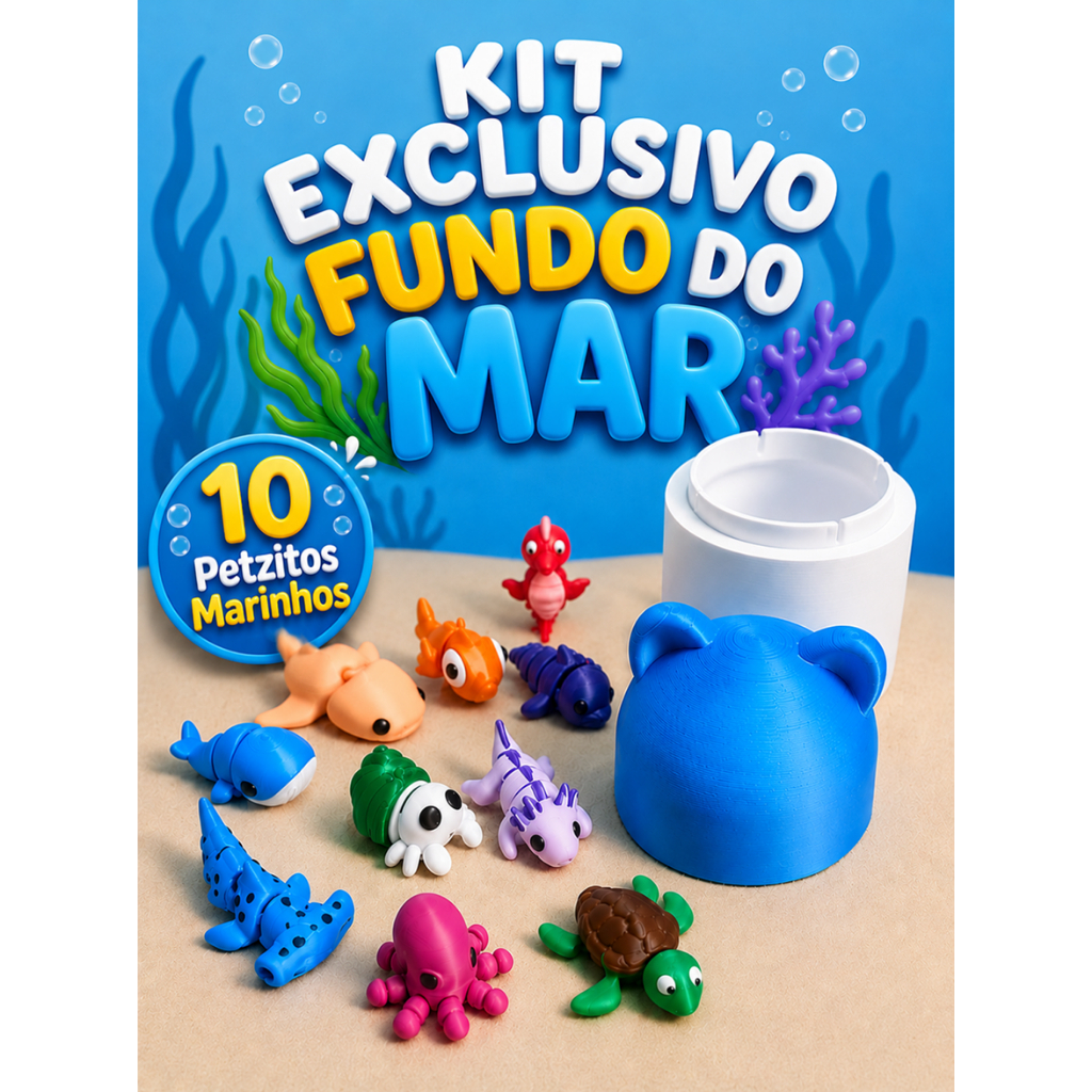 Container Petzitos Animais Marinhos Polvo Axolote Flexíveis Articulados Colecionáveis Fidget Toys