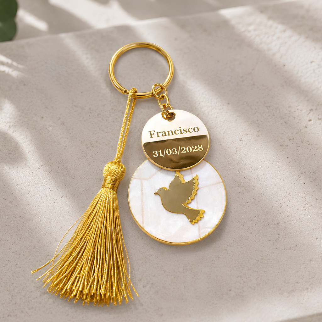 Chaveiro Personalizado Nome e Data Lembrancinha para Batizado Crisma e Eucaristia Com cartão