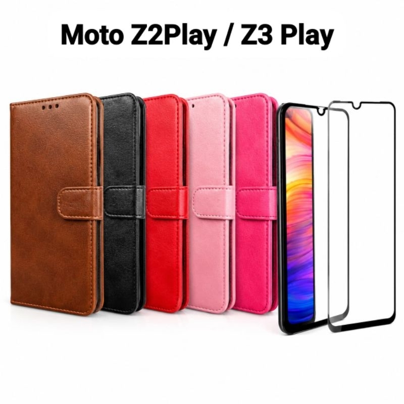 Kit Capa carteira + película 3D para Motorola Moto Z2 Play/ Z3 Play