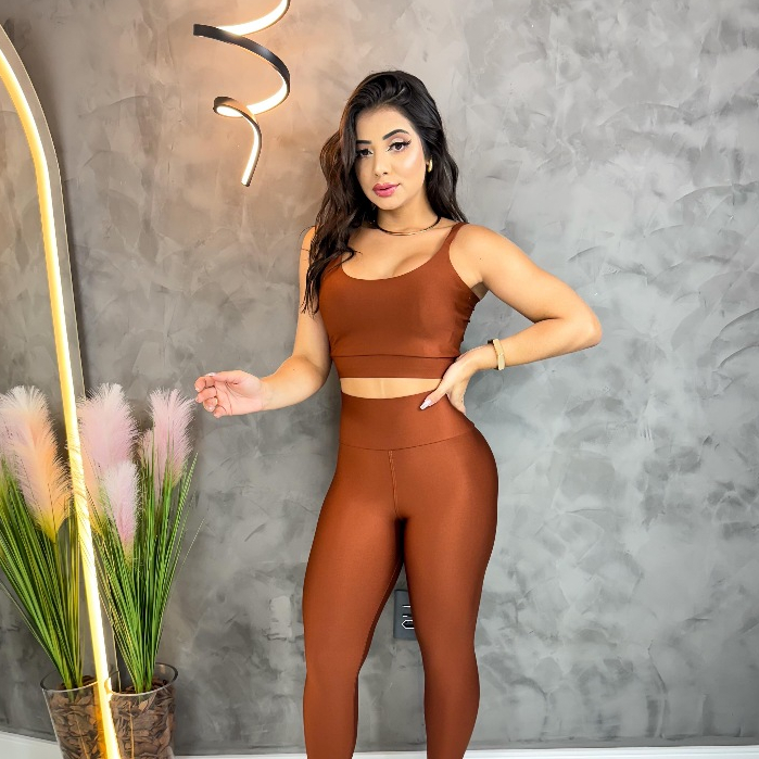 Conjunto Calça Legging e Top Fitness Zero transparência com Bojo removível Roupa de Academia feminino liso