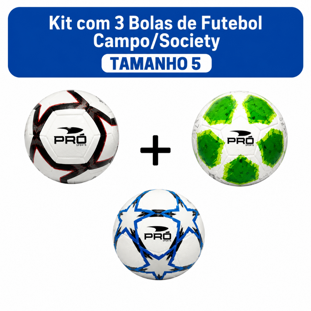 Kit 3 Bolas de Futebol Campo Tamanho 5 Oficial, Ideal para Jogos e Treinos Couro Sintético.