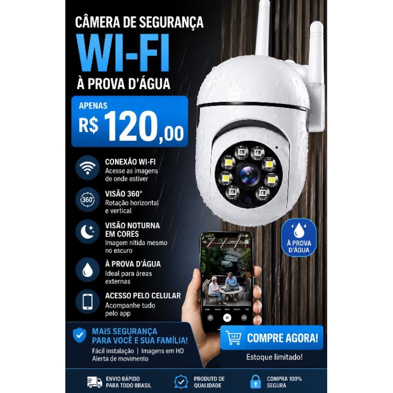 CCTV Wifi Mini 2MP 2.4G Câmera de Vigilância IP Full HD 1080P Visão Noturna À Prova d"Água Detecção Humana