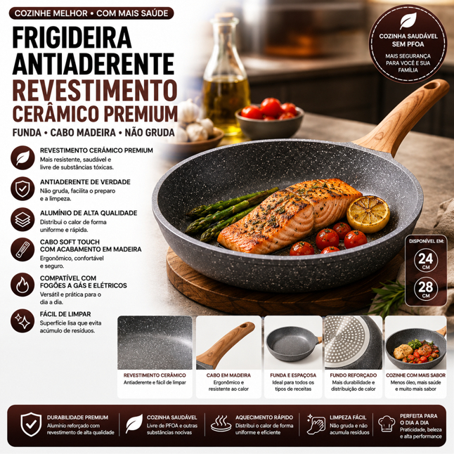 Imagem Frigideira Ceramica Antiaderente Fogão Cooktop Indução E Gás 24/28CM, universal na cozinha APOAPP