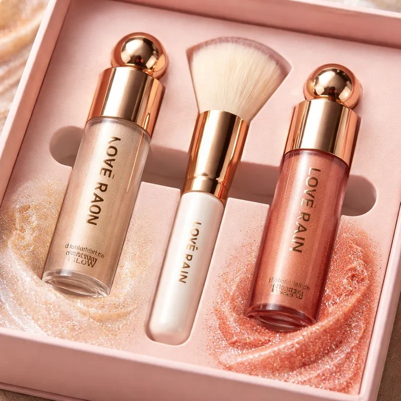 KIT LOVERAIN BLUSH+ILUMINADOR COM PINCEL MAQUIAGEM HIDRATANTE