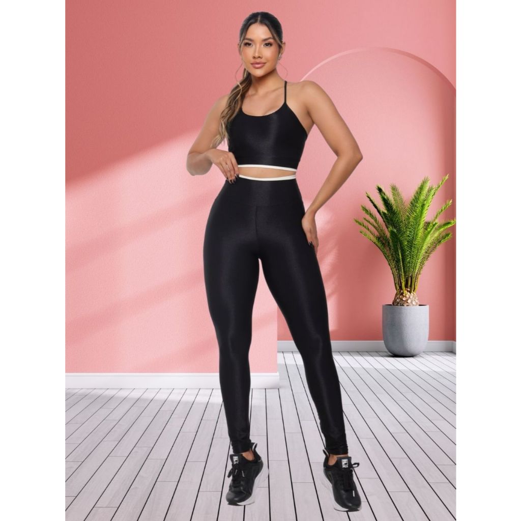 Conjunto de Calça Legging e Top Reto Feminino Fitness Para Academia