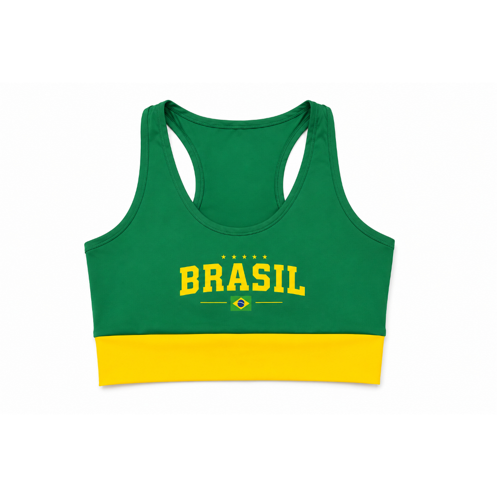 Top Cropped Brasil Verde e Amarelo - Regata Fitness Seleção Brasileira - Roupa de Academia