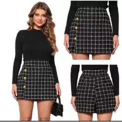 short saia feminino Xadrez cintura alta